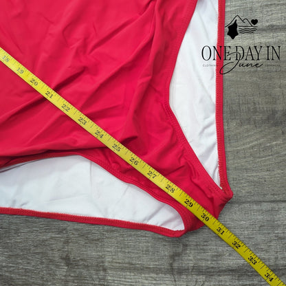 Zando Mesh Cut Out One Piece Swimsuit Red Ruched Tummy Control Size XL