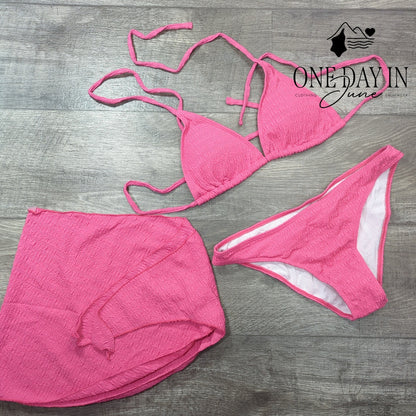 Shene Textured Triangle 3 Piece Bikini Swimsuit Size L