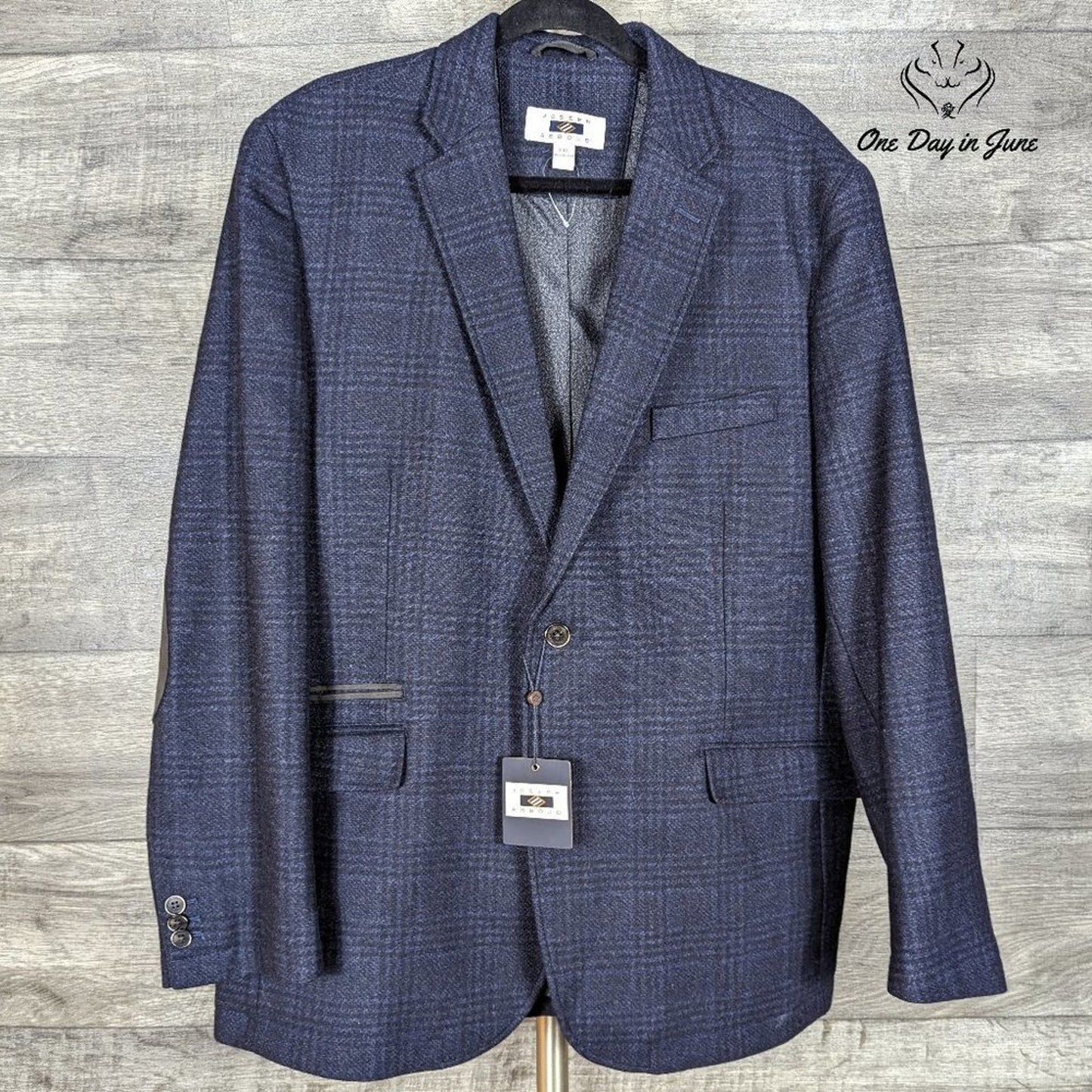 Joseph Abboud Wool Blend Plaid Blazer Navy Blue 2 Button NWT Size XXL