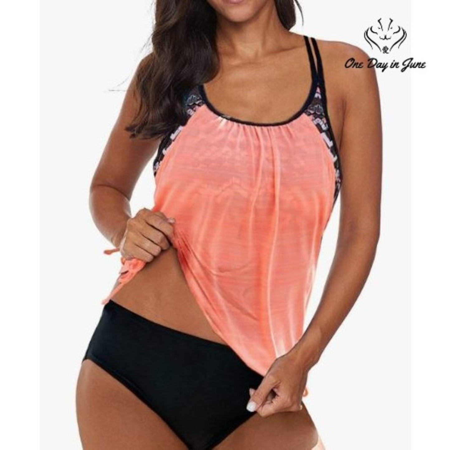 Actloe Lined Up Doubled Up T Back Tankini Swimsuit Size M
