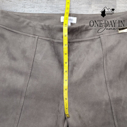 Calvin Klein Faux Suede Pull On Pants Taupe Brown Pintuck Size L