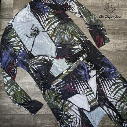 ODIJ Triangle High Waist Bikini Long Sleeve Coverup Swimsuit Size L