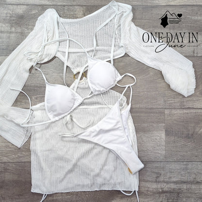 CharmLeaks Adjustable Triangle Halter 3 Piece Bikini Swimsuit Size M