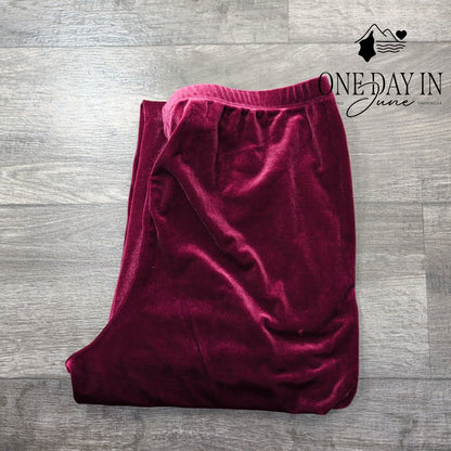 Chico's Velvet Slim Pull On Pants Burgundy Wine Velour NWT Size Chico's 2 (12)