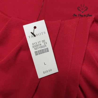 Talbots Twist Front Top Size L Red Long Sleeve Draped Stretch Blouse NWT Size L