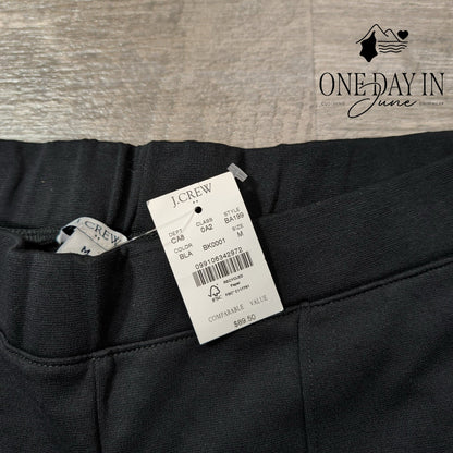 J. Crew Pull On Ponte Pants Black Straight Leg Pintuck NWT Size M