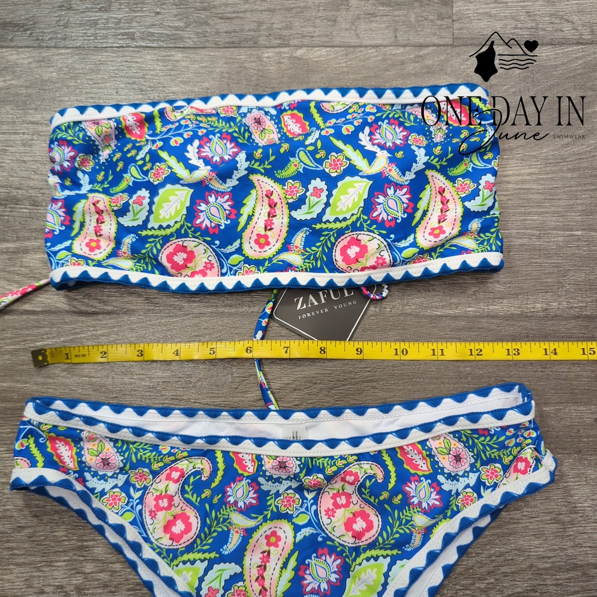 Zaful Floral Paisley Bandeau Bikini Swimsuit Blue NWT Size s