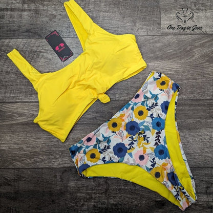 Shekini Crop Tie High Cut Cheeky Bikini Swimsuit Size XL