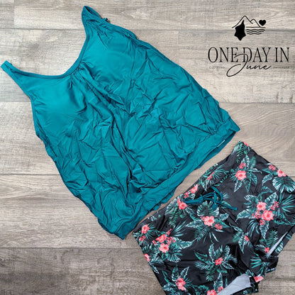 Aqua Eve Boyshort Blouson Bikini Swimsuit Size L