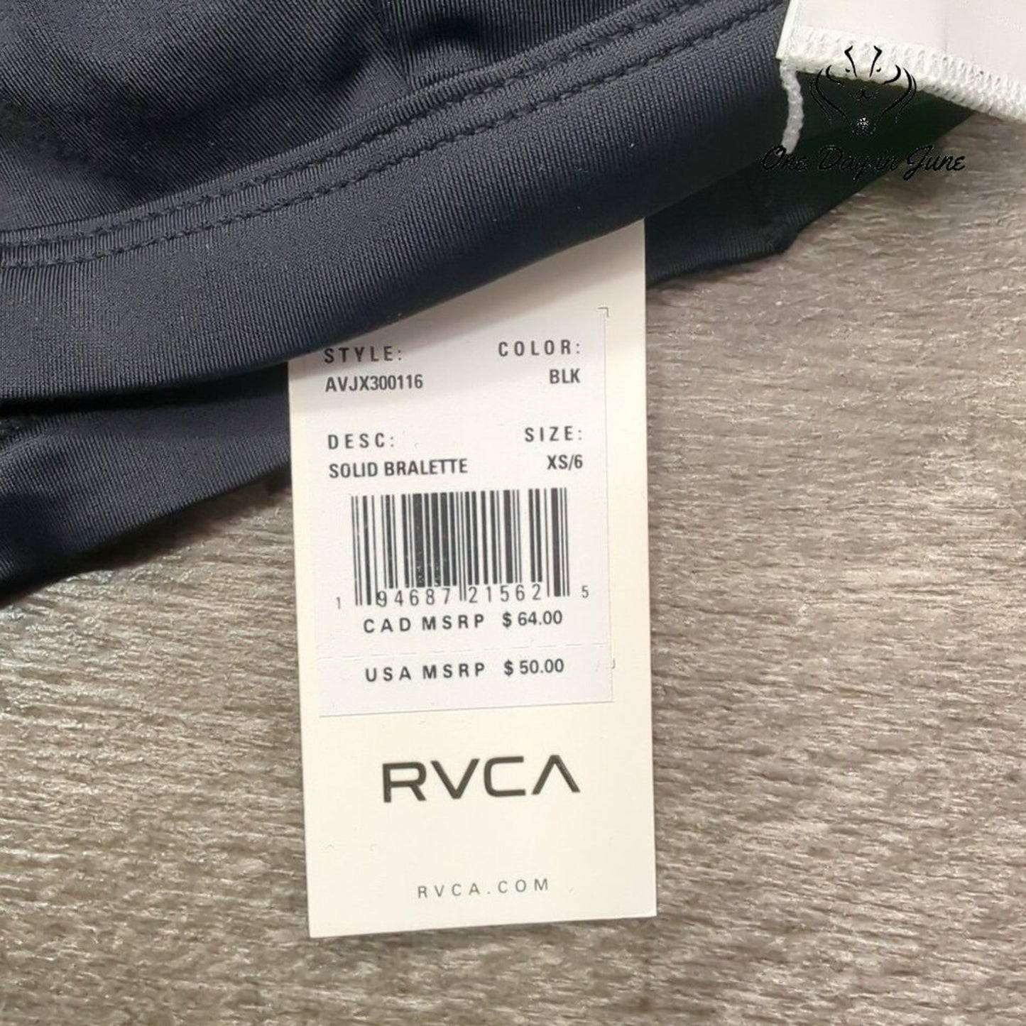 RVCA Solid Bralette Bikini Top Black Cutout Scoop Neck NWT $50 Size XS