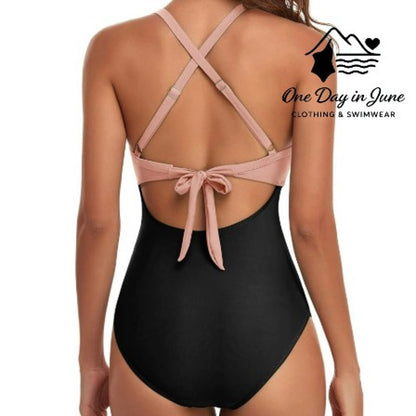 Eomenie Cross Front Tie Back. Cut Out One Piece Swimsuit Size M