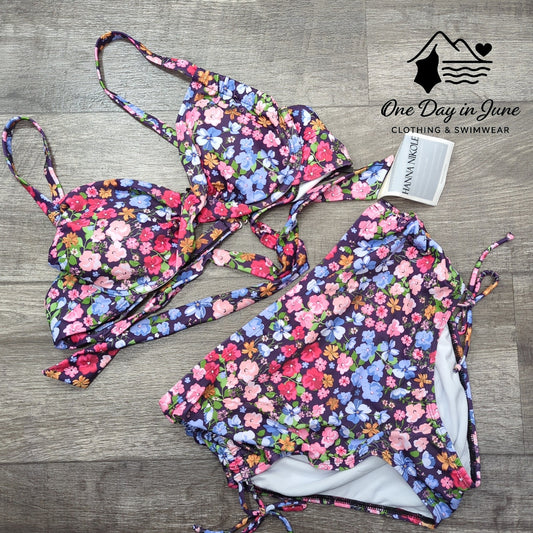 Hanna Nikole Plus Size Cross Front High Waist Floral Bikini Swimsuit Size 12W