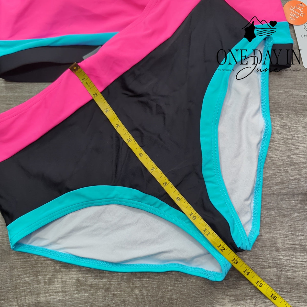 Charmo High Waist Colorblock Crop Top Bikini Swimsuit Pink Aqua NWT Size XL