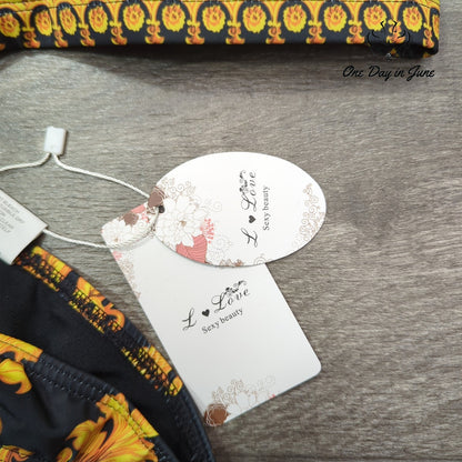 I Love Sexy Beauty Floral Tie Bottom Halter Bikini Swimsuit Size S