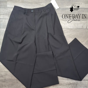 DKNY Petite Wide Leg Pleated Trouser Pants Jet Black NWT Size 10P