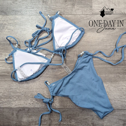 Tashehe Ribbed Adjustable Triangle Tie Side Bikini Swimsuit Size S