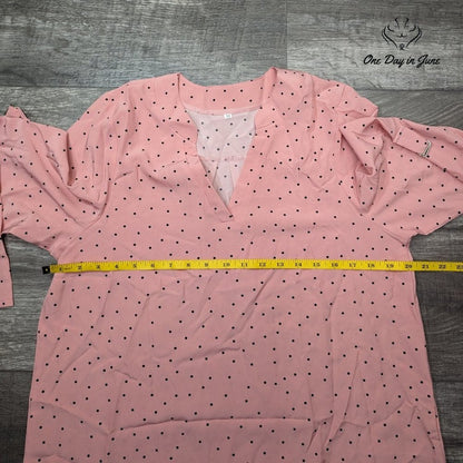 Floerns Polka Dot V Neck Long Sleeve Top Size M