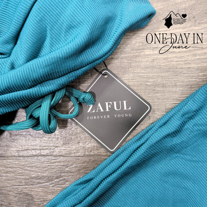 Zaful Ribbed Bandeau Bikini Swimsuit Size M