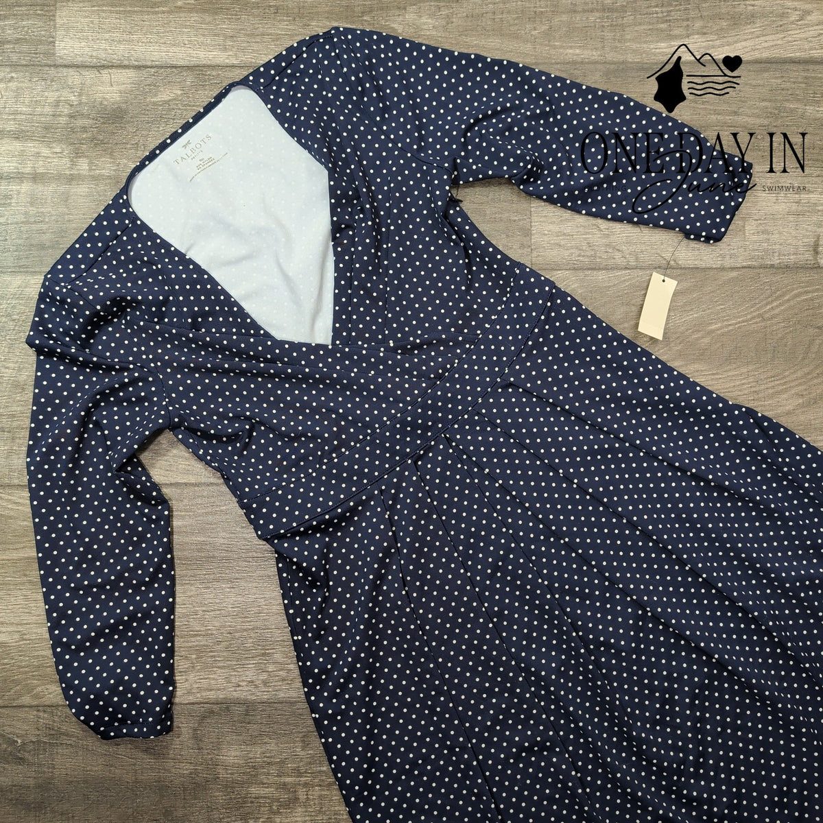 Talbots Petite Polka Dot Faux Wrap Midi Dress Navy White NWT Size 8P
