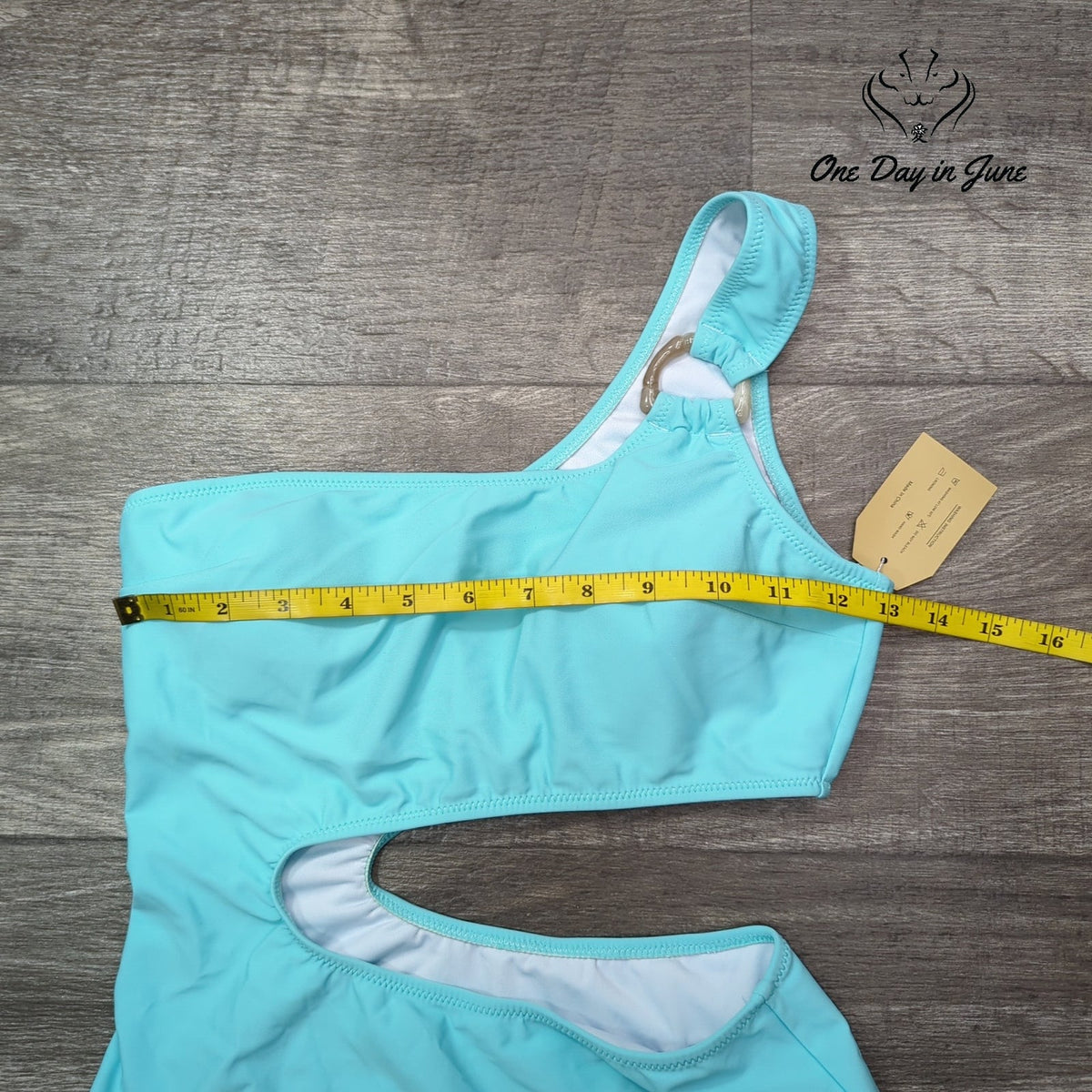 Hilinker One Shoulder One Piece Swimsuit Aqua Blue Cutout NWT Size S