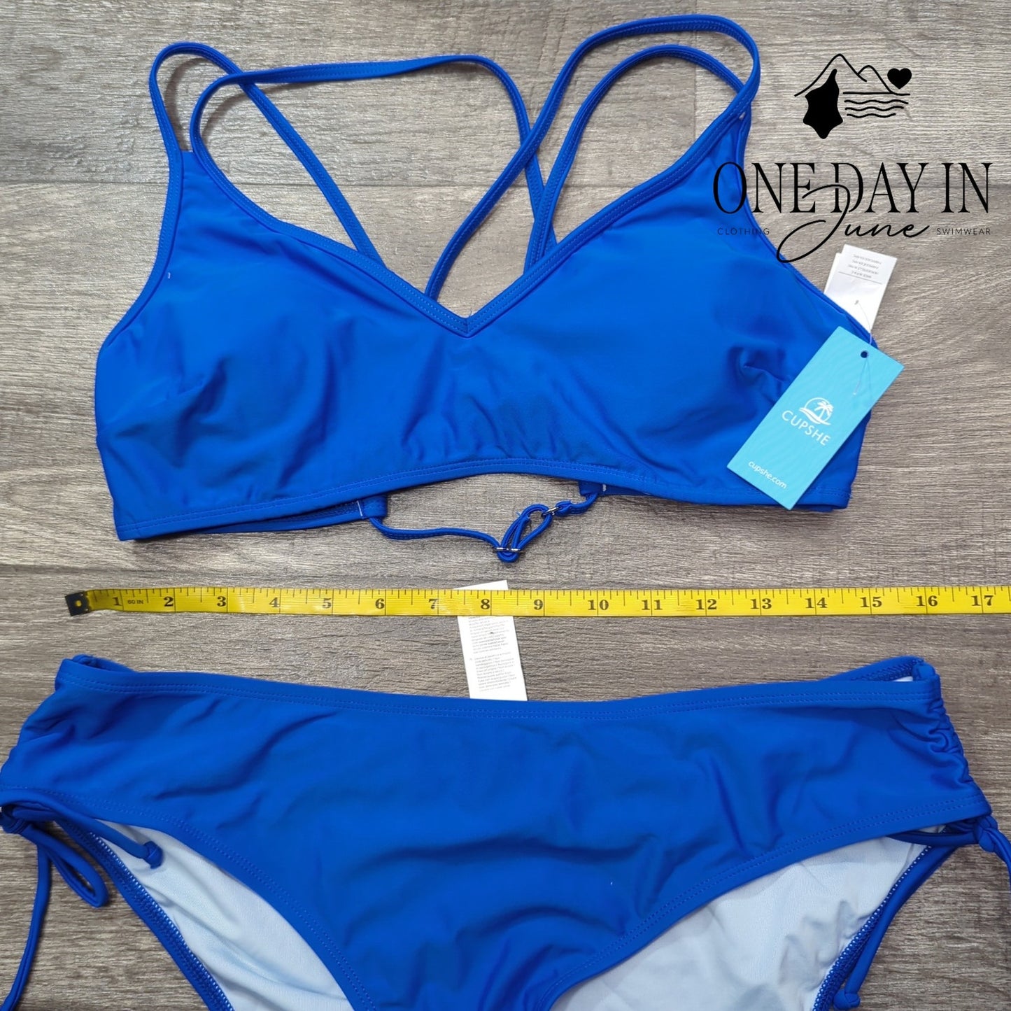 Cupshe Blue Ruched Side Bikini Swimsuit Strappy Criss Cross Back NWT Size XL