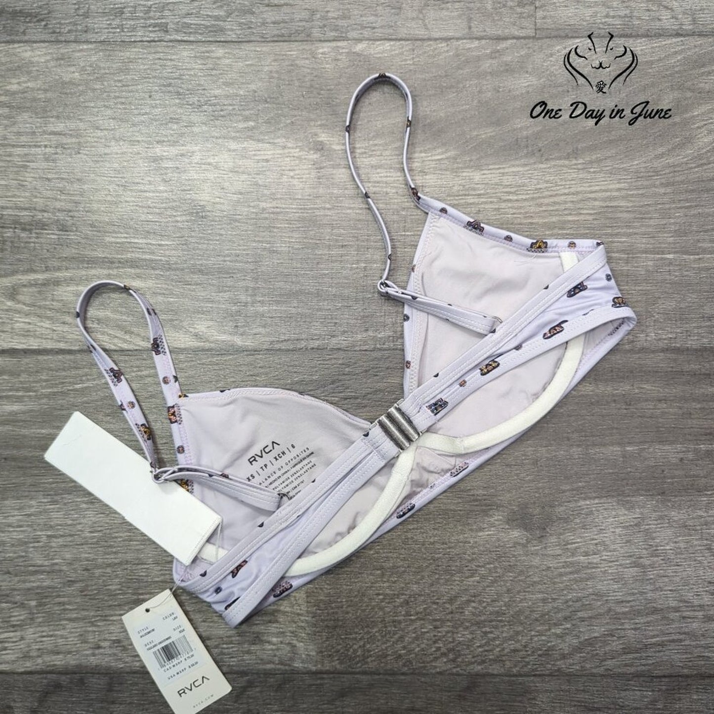 RVCA Foulard Underwire Bikini Top Lavender Geometric V Neck NWT Size XS