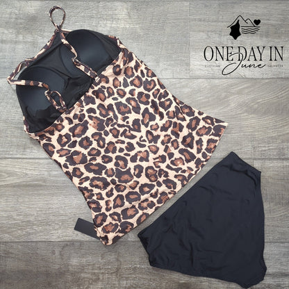Tempt Me High Neck Leopard Tankini Swimsuit Size S