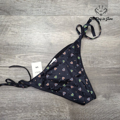 RVCA Foulard French Tie Side Bikini Bottom Black Print High Cut NWT Size M