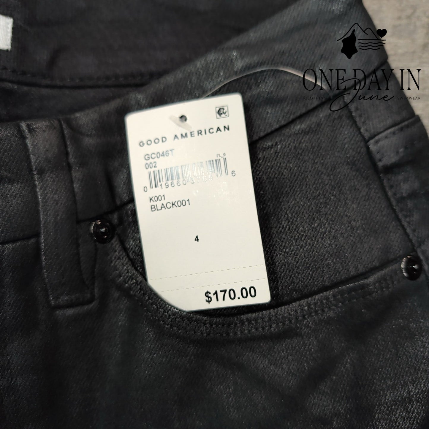 Good American Good Classic Coated Jeans Black High Rise Straight NWT Size 4