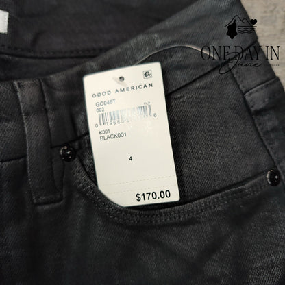Good American Good Classic Coated Jeans Black High Rise Straight NWT Size 4