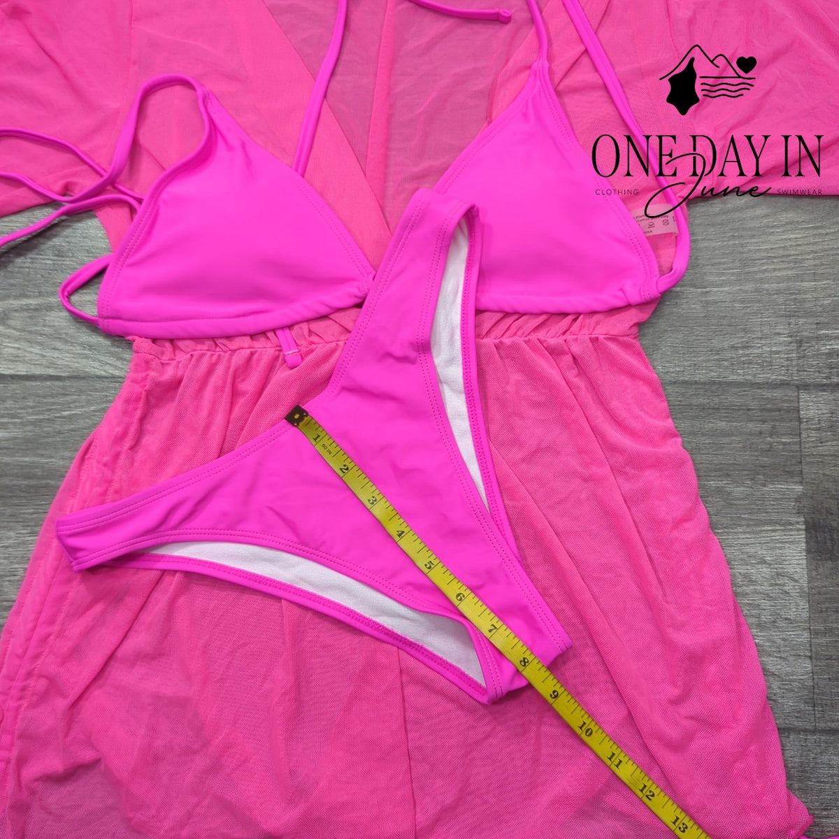 Adisputent 3 Piece Triangle Bikini Swimsuit Mesh Cover Up Hot Pink Size S