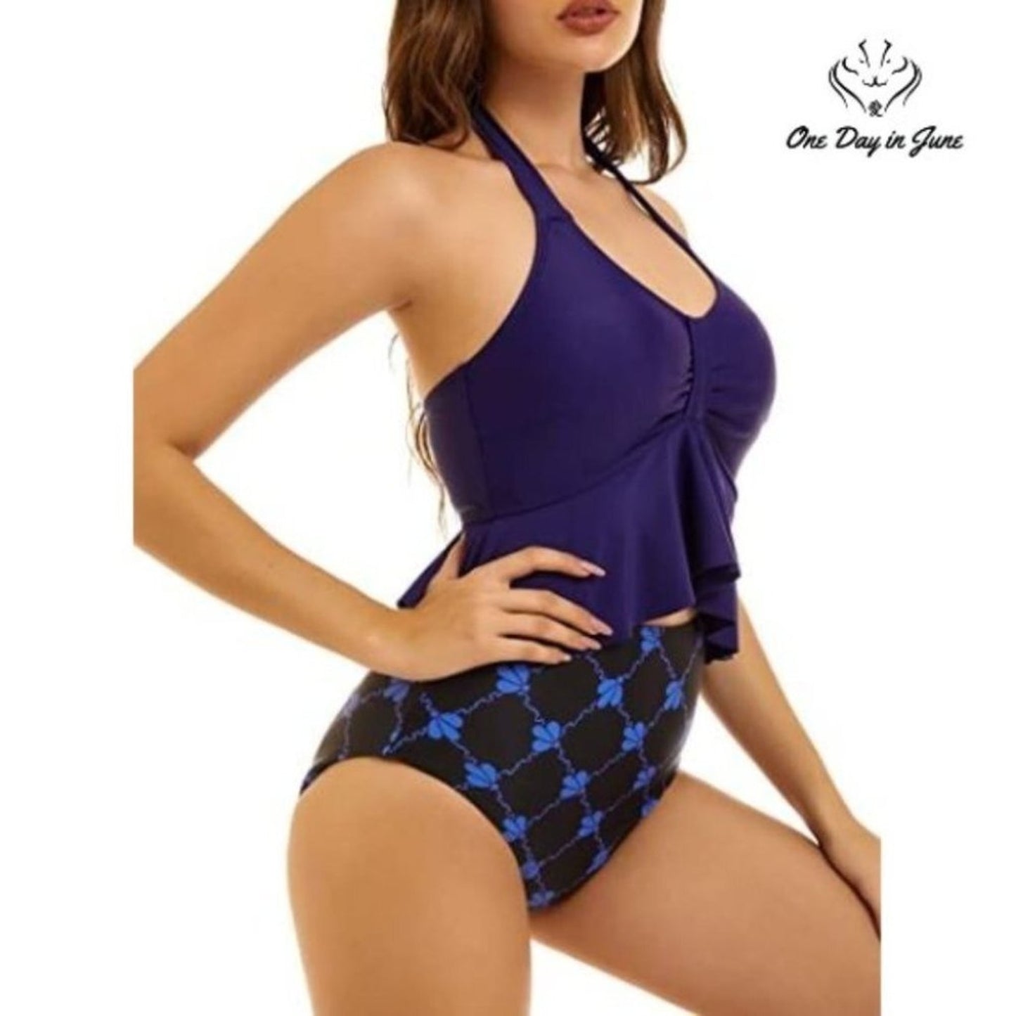 Peddney Halter Ruffle Bikini Swimsuit Size S