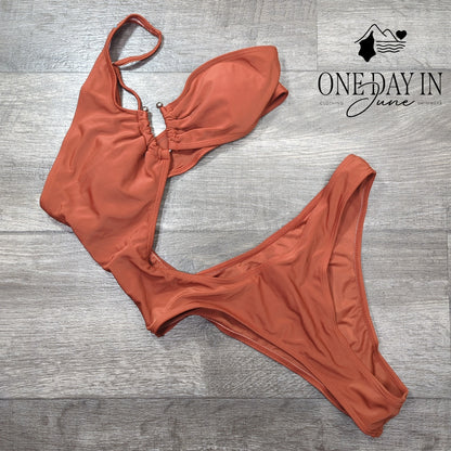 Aleumdr One Shoulder Ring Cutout One Piece Swimsuit Size S