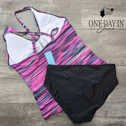 Yonique Twist Front Tankini Swimsuit Size L