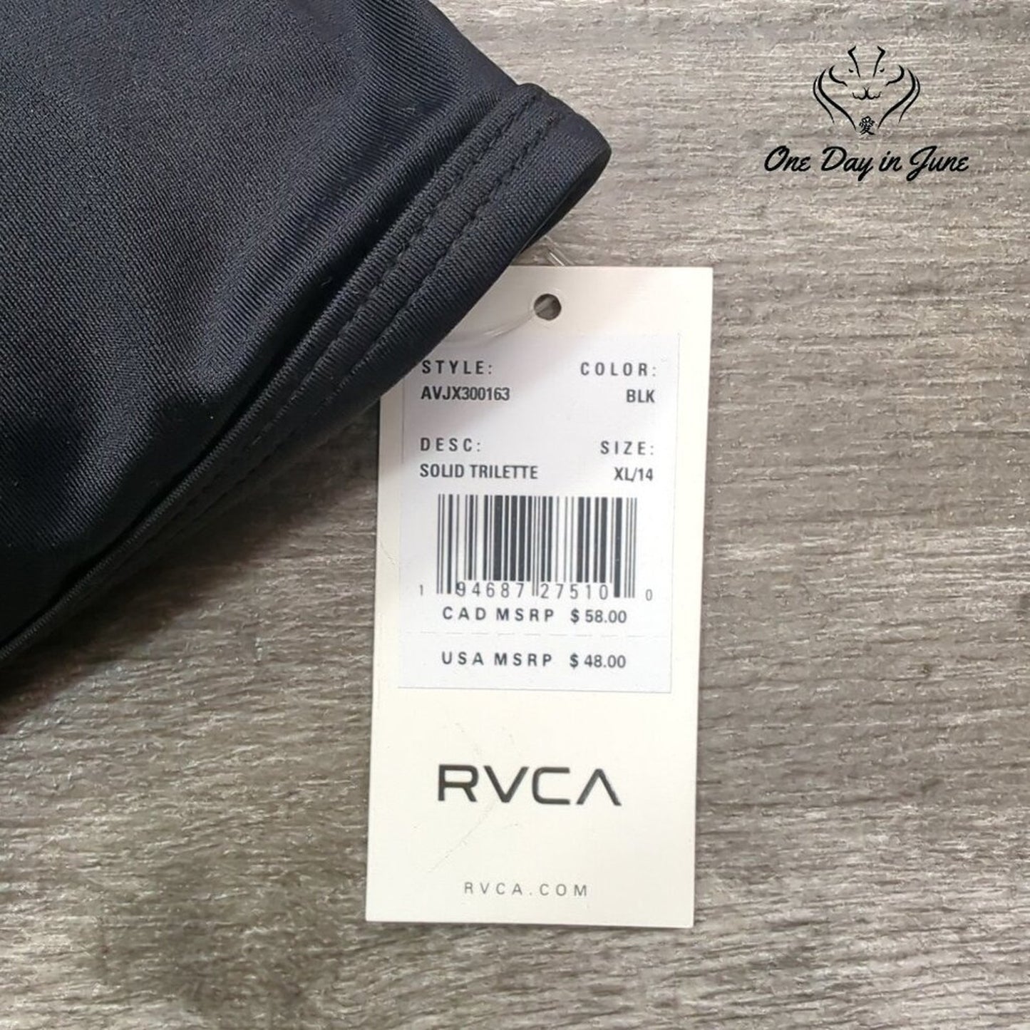 RVCA Solid Trilette Bikini Top Black Multiway Straps NWT $48 Size Size XL