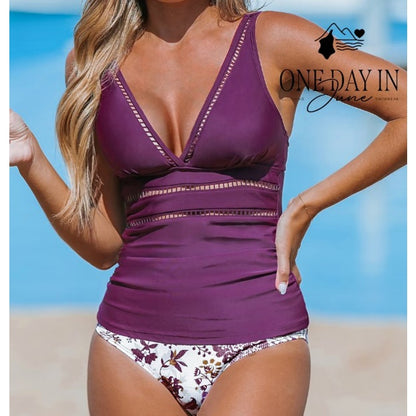 Cupshe Ribbed Bottom Tankini Swimsuit Size M