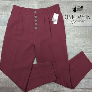 Anthropologie Sasha High Rise Pleated Ankle Pants Burgundy Button Fly NWT Size 0