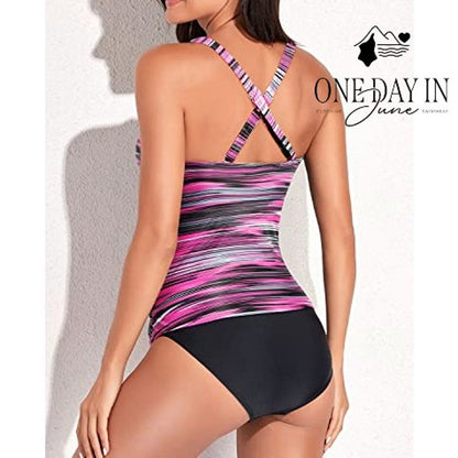 Yonique Twist Front Tankini Swimsuit Size L