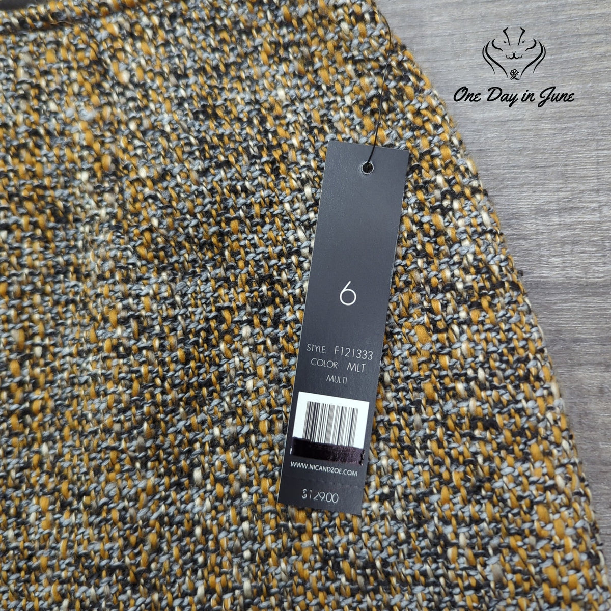 Nic + Zoe Tweed A-Line Mini Skirt Mustard Gray Black Lined NWT Size 6