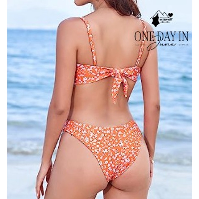Zaful Floral Underwire Bikini Set Orange White Tie Back High Cut NWT Size L