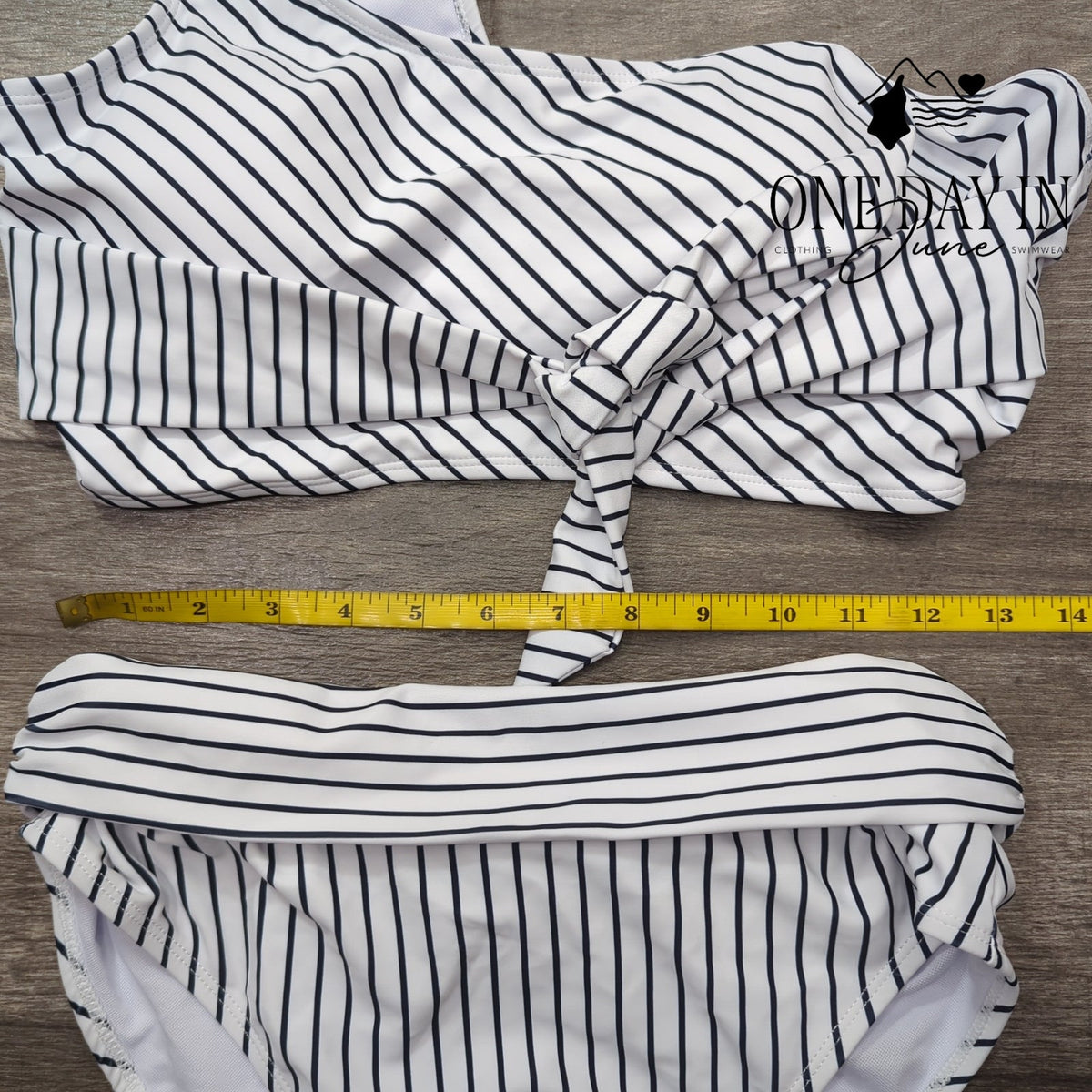 Aleumdr One Shoulder High Waisted Bikini Swimsuit Striped NWT Size L
