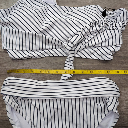 Aleumdr One Shoulder High Waisted Bikini Swimsuit Striped NWT Size L