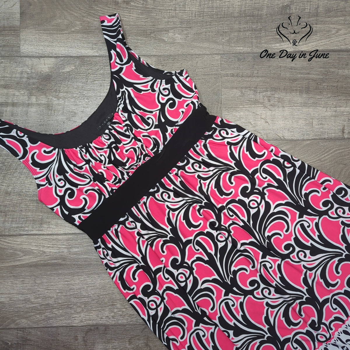 Cato Sleeveless Empire Waist Dress Pink Black White Print NWT Size L
