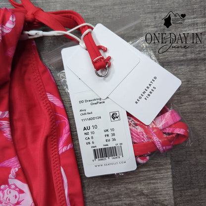 SeaFolly Ahoy DD Drawstring Bandeau One Piece Swimsuit Red NWT Size 6