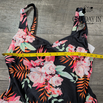 Eomenie Floral Skirted One Piece Swimsuit Size L
