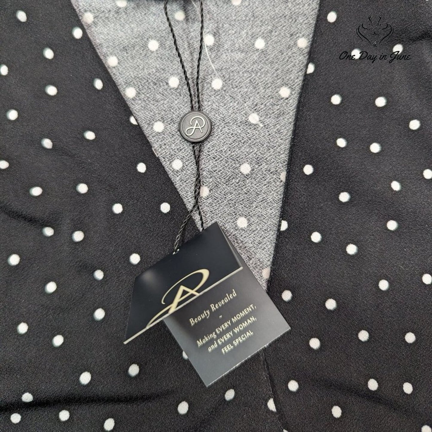 Adrianna Papell Long Sleeve Polk-a-dot Blouse Size L