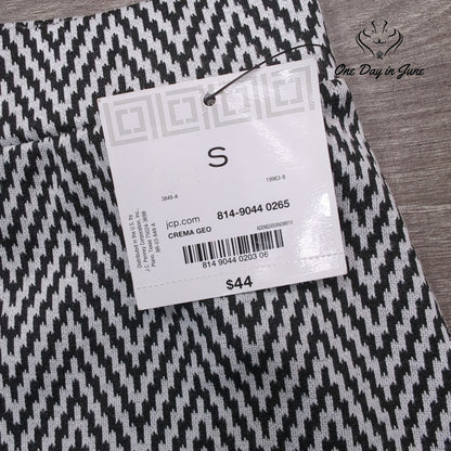 Liz Claiborne Pull On Pencil Skirt Black Cream Chevron Geometric NWT Size S