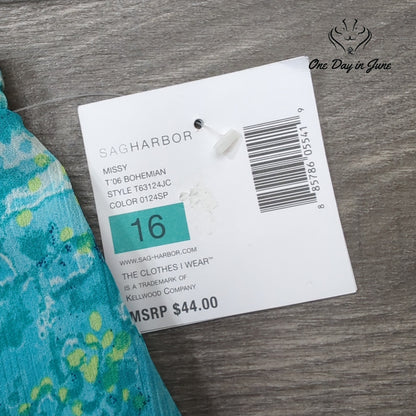 Sag Harbor Bohemian Tiered Floral Pull On Midi Skirt Turquoise NWT Size 16