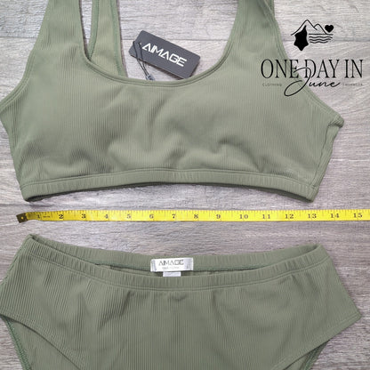 Aimage Crop Ribbed Bikini Swimsuit Size L