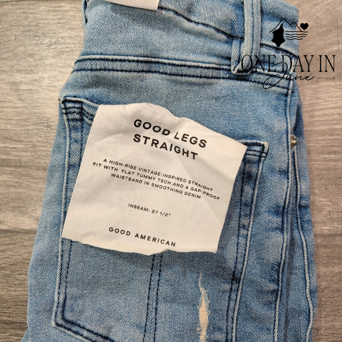 Good American Good Legs Straight Jeans Blue449 Raw Hem NWT $139 Size 6 (28)